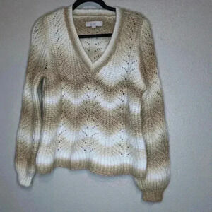 LOFT V-Neck Sweater in Cream and Tan